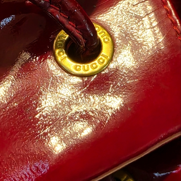 Gucci Bag Vintage Bamboo Handle Red Patent Leather Mini Rucksack Backpack Purse - Picture 9 of 16